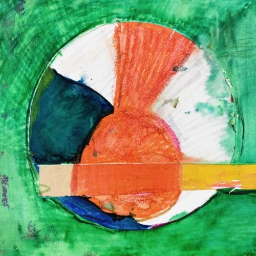 Abstraktes Acrylbild roter Kreis und Grün