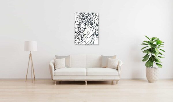 Abstraktes Acrylbild schwarz weiße Zeichnung hell wandbild