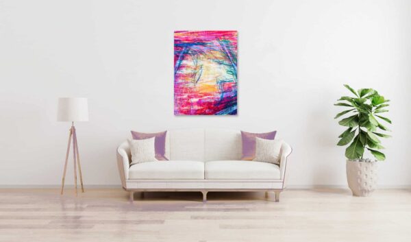 Abstraktes Acrylbild starke Farbigkeit mit Rosa Gelb und Lila wandbild