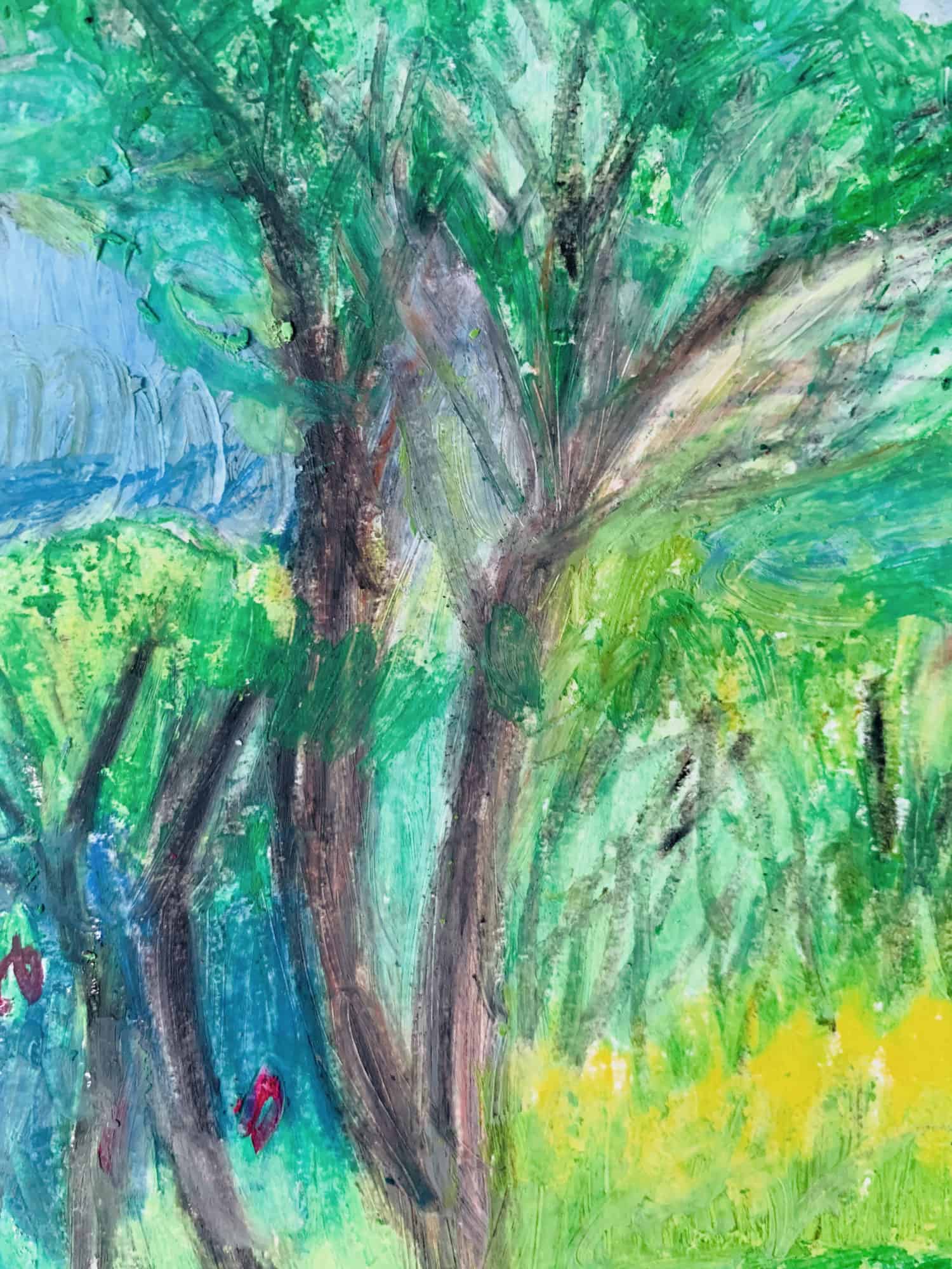 Abstraktes Ölgemälde auf Leinwand Landschaft mit Baum