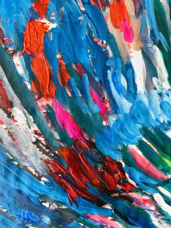 Abstraktes Ölgemälde auf Leinwand farbige Stimmung mit Blau und Rot