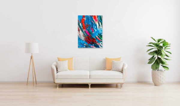 Abstraktes Ölgemälde auf Leinwand farbige Stimmung mit Blau und Rot wandbild