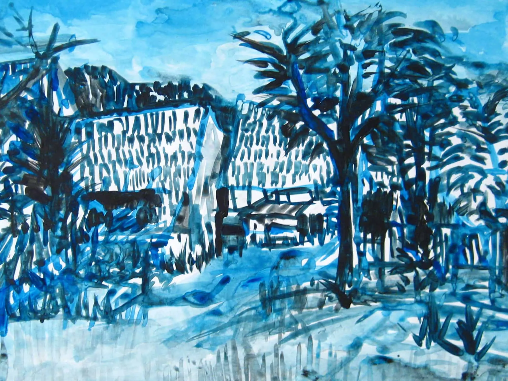 Modernes Acryl Gemälde blaue Landschaft