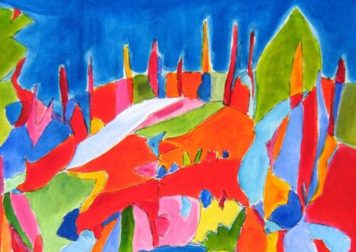 Acryl Gemälde abstrakte farbige Landschaft
