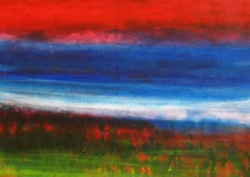 Acryl Gemälde abstrakte Landschaft mit rotem Himmel