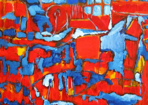 Acryl Gemälde abstrakte rote blaue Flächen