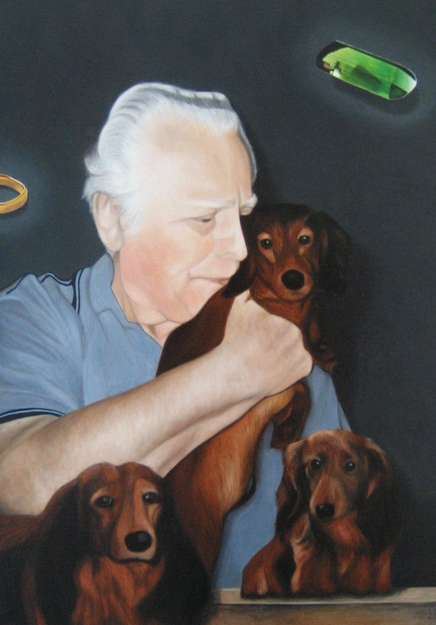 portrait painting old man with dogs