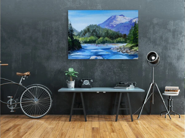 Wandbilder & Bilder Shop Landschaftsmalerei Berge und Fluss